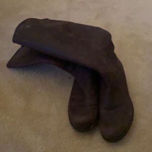 Brown tall leather lug sole boots